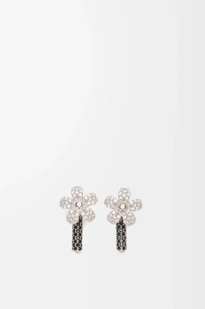 Pendientes Flor en plata de ley y cristales Plata/Transparente Pendientes Flor en plata de ley y cristales Plata/Transparente