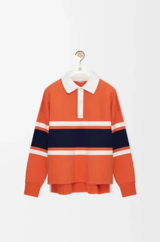 Polo de manga larga de algodón Naranja/Azul marino