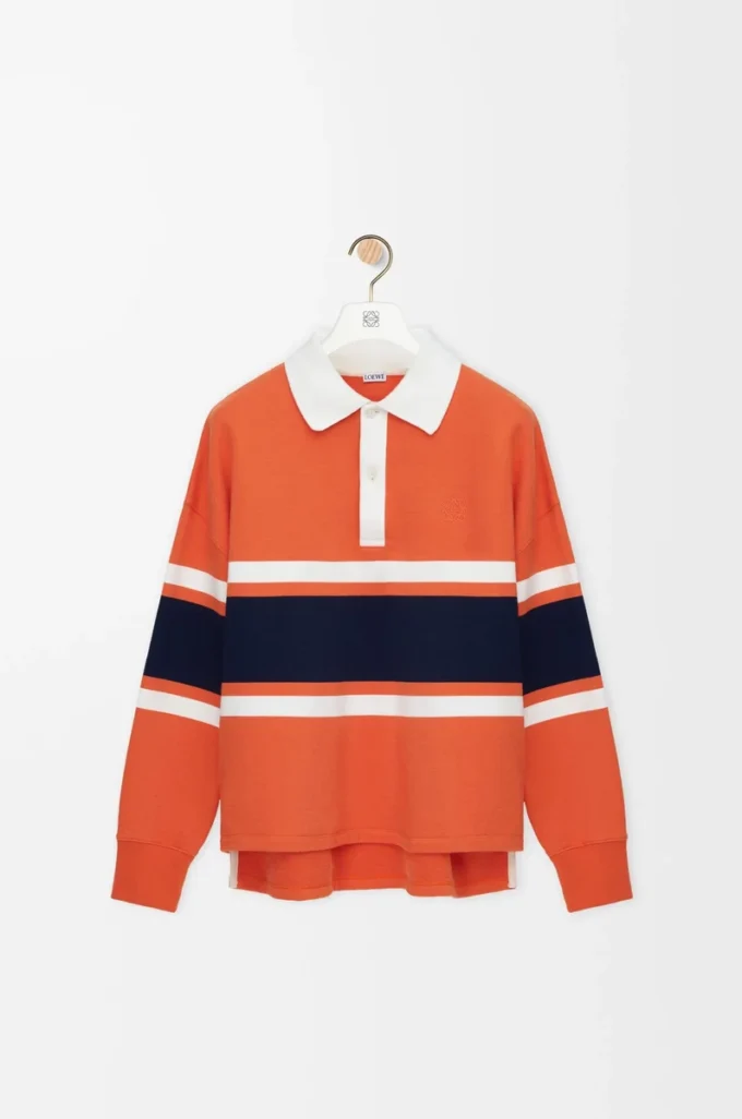 Polo de manga larga de algodón Naranja/Azul marino