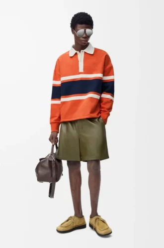 Polo de manga larga de algodón Naranja/Azul marino