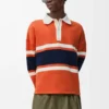 Polo de manga larga de algodón Naranja/Azul marino