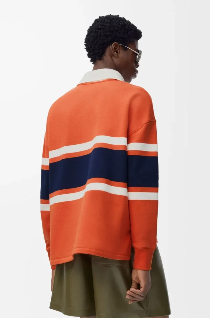 Polo de manga larga de algodón Naranja/Azul marino