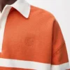 Polo de manga larga de algodón Naranja/Azul marino