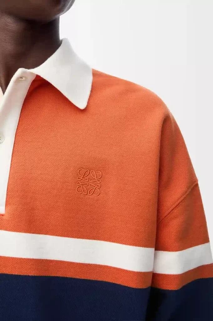 Polo de manga larga de algodón Naranja/Azul marino