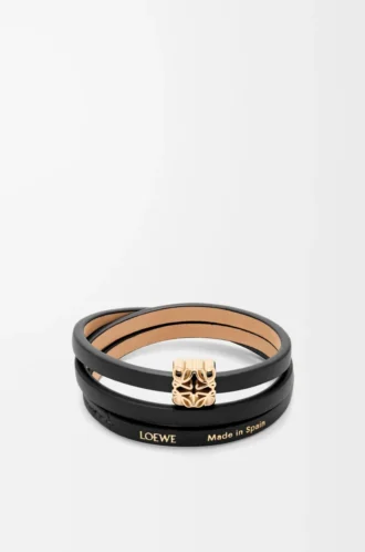 Pulsera Anagram Bombé twist en piel de becerro Negro