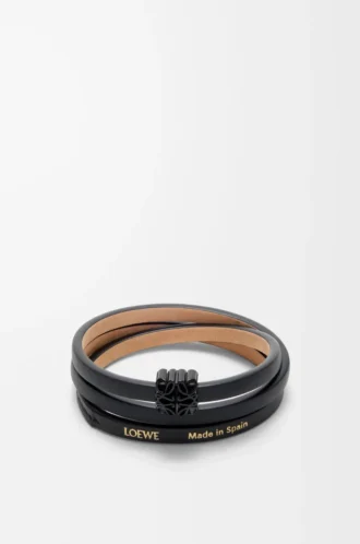 Pulsera Anagram Bombé twist en piel de becerro Negro