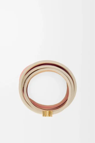 Pulsera doble trenzada en piel de becerro Light Ghost/Burgundy