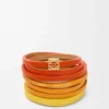 Pulsera doble trenzada en piel de becerro Naranja vivo/Amarillo Pulsera doble trenzada en piel de becerro Naranja vivo/Amarillo