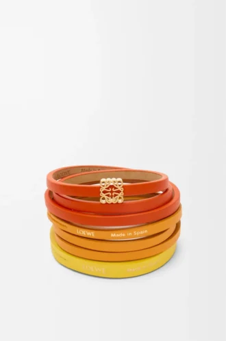 Pulsera doble trenzada en piel de becerro Naranja vivo/Amarillo