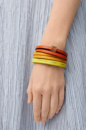 Pulsera doble trenzada en piel de becerro Naranja vivo/Amarillo