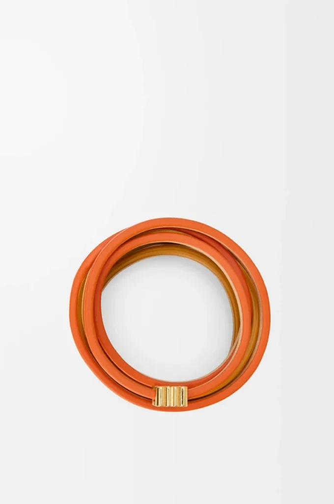 Pulsera doble trenzada en piel de becerro Naranja vivo/Amarillo Pulsera doble trenzada en piel de becerro Naranja vivo/Amarillo