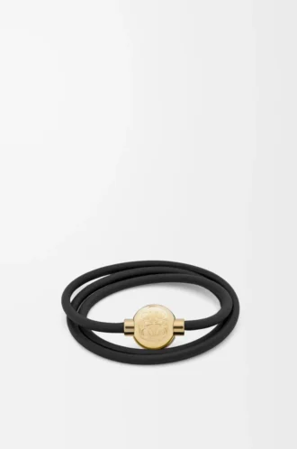 Pulsera Pebble en piel de becerro negro/dorado