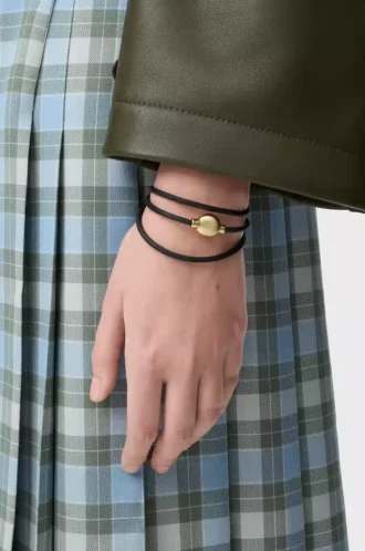 Pulsera Pebble en piel de becerro negro/dorado