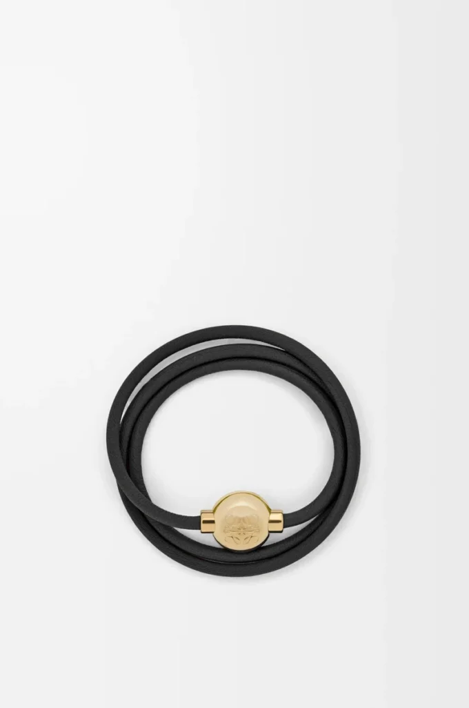 Pulsera Pebble en piel de becerro negro/dorado Pulsera Pebble en piel de becerro negro/dorado