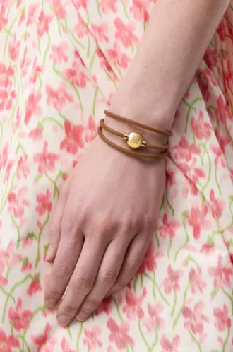 Pulsera Pebble en piel de becerro Warm Desert/Gold