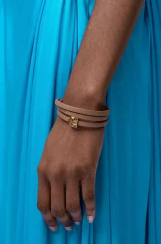 Pulsera trenzada Anagram Bombé en piel de becerro Cocoa