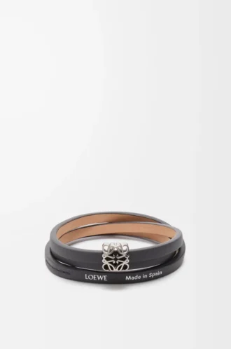 Pulsera trenzada Anagram Bombé en piel de becerro pizarra