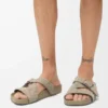 Sandalias con hebilla en ante cepillado verde caqui