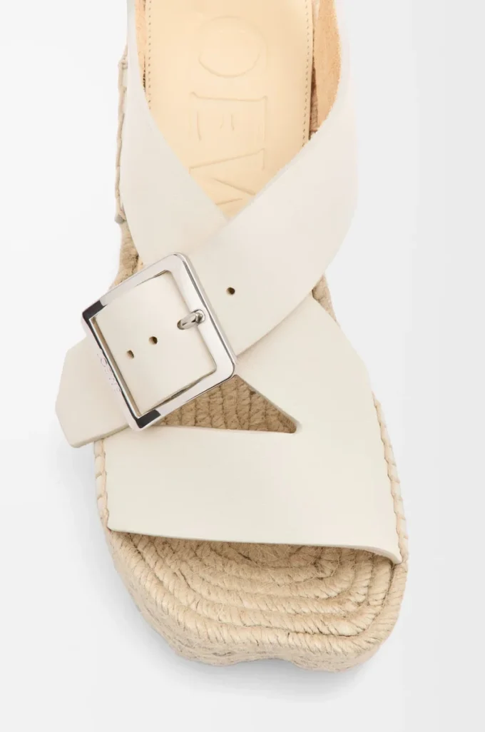 Sandalias con plataforma tipo alpargata Petal en suave piel de becerro Blanco Sandalias con plataforma tipo alpargata Petal en suave piel de becerro Blanco