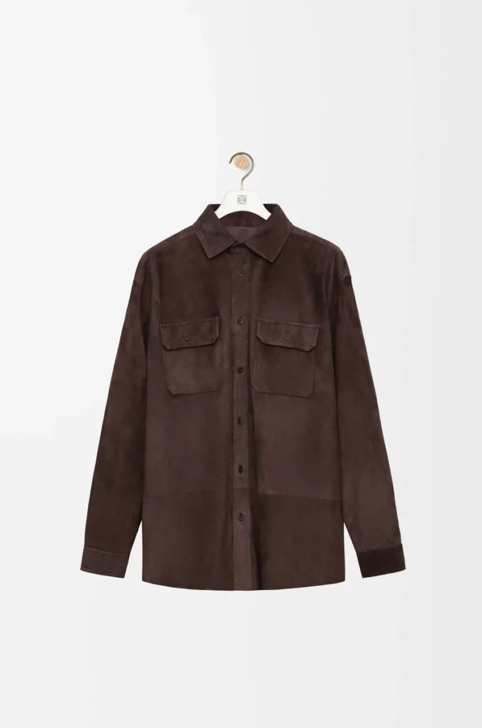Sobrecamisa de piel de becerro ante marrón oscuro