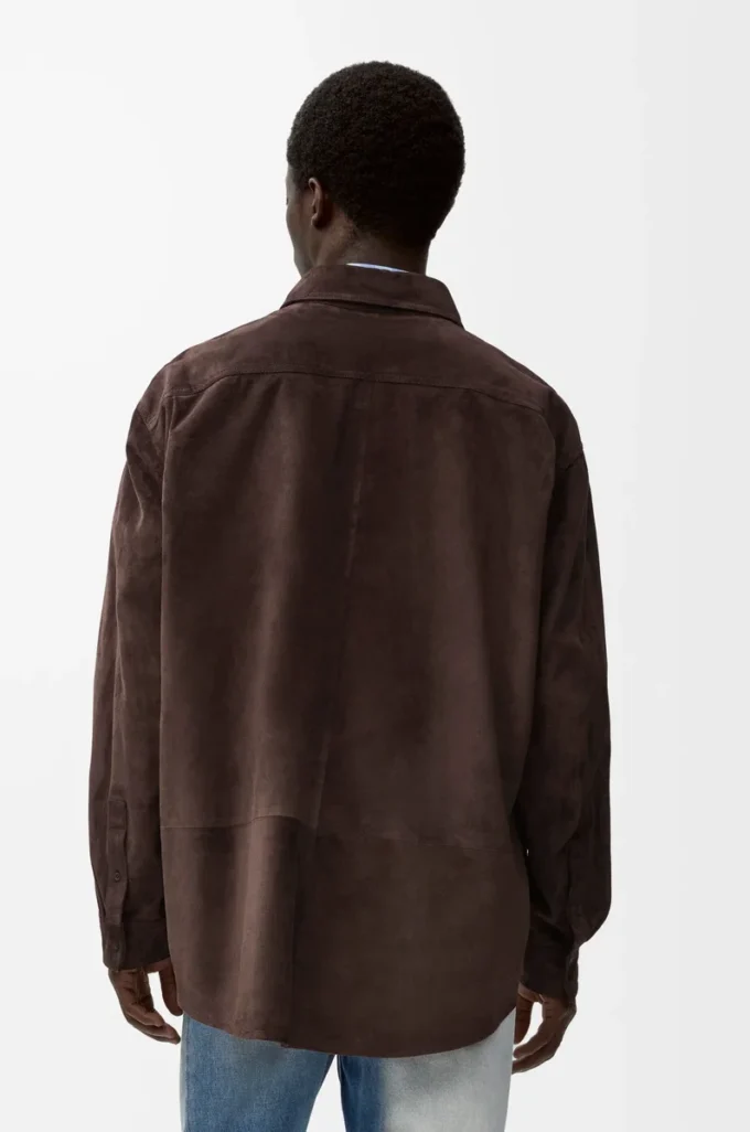 Sobrecamisa de piel de becerro ante marrón oscuro