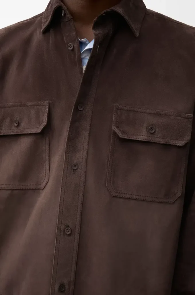Sobrecamisa de piel de becerro ante marrón oscuro