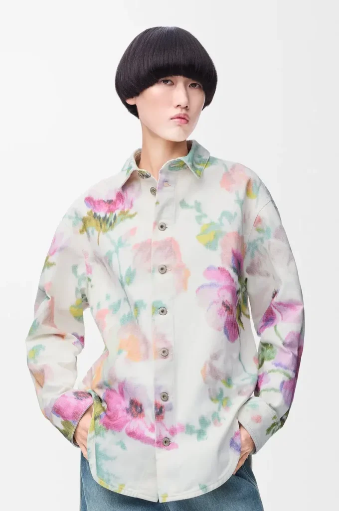 Sobrecamisa en denim blanco/rosa Sobrecamisa en denim blanco/rosa