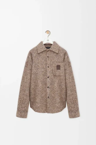 Sobrecamisa en mezcla de lana y llama Beige/Azul melange