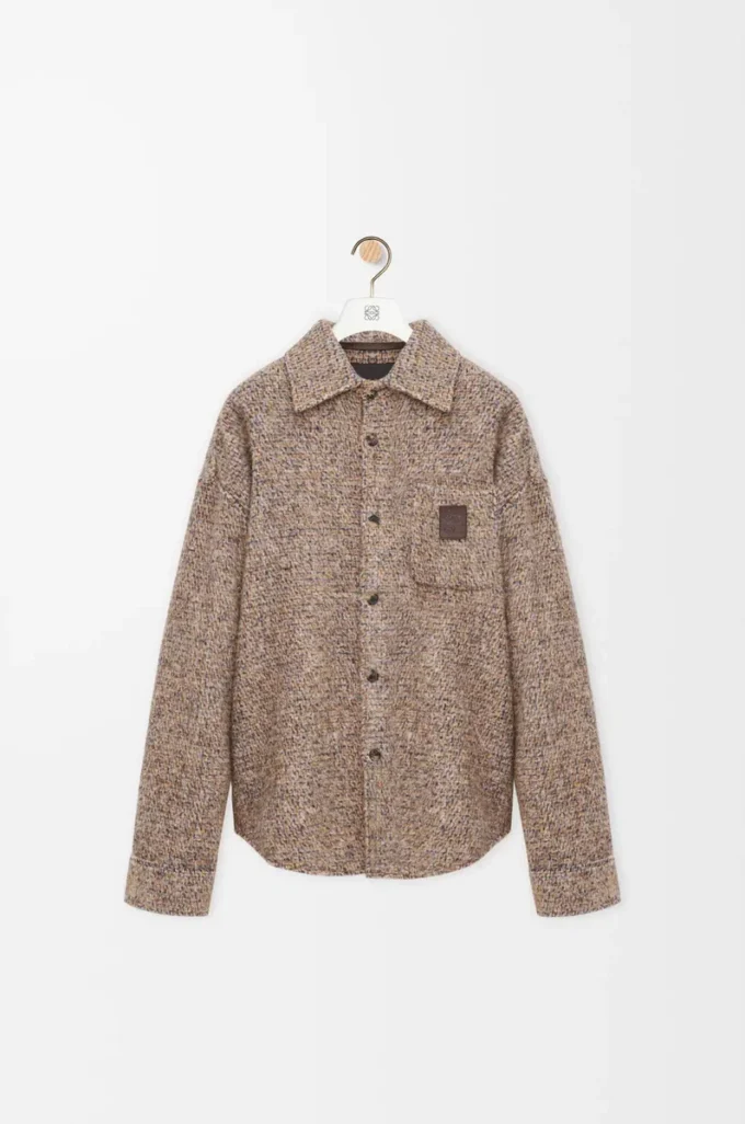Sobrecamisa en mezcla de lana y llama Beige/Azul melange