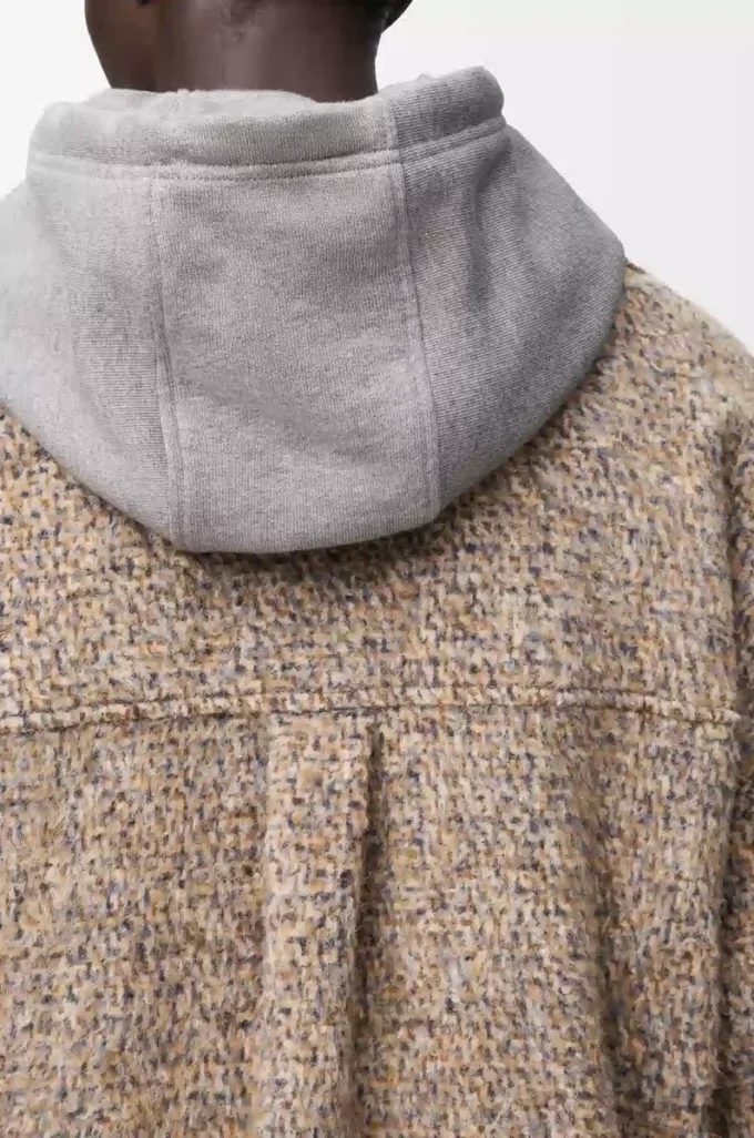 Sobrecamisa en mezcla de lana y llama Beige/Azul melange