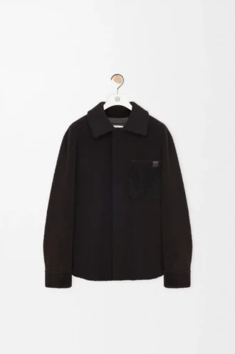 Sobrecamisa en piel de oveja marrón oscuro/marrón oscuro