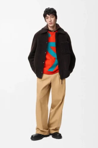 Sobrecamisa en piel de oveja marrón oscuro/marrón oscuro