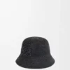 Sombrero de pescador de rafia y piel de becerro Negro