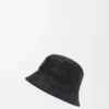 Sombrero de pescador de rafia y piel de becerro Negro