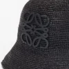 Sombrero de pescador de rafia y piel de becerro Negro