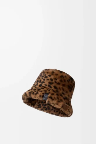Sombrero de pescador en piel de oveja estampada Beige/Marrón