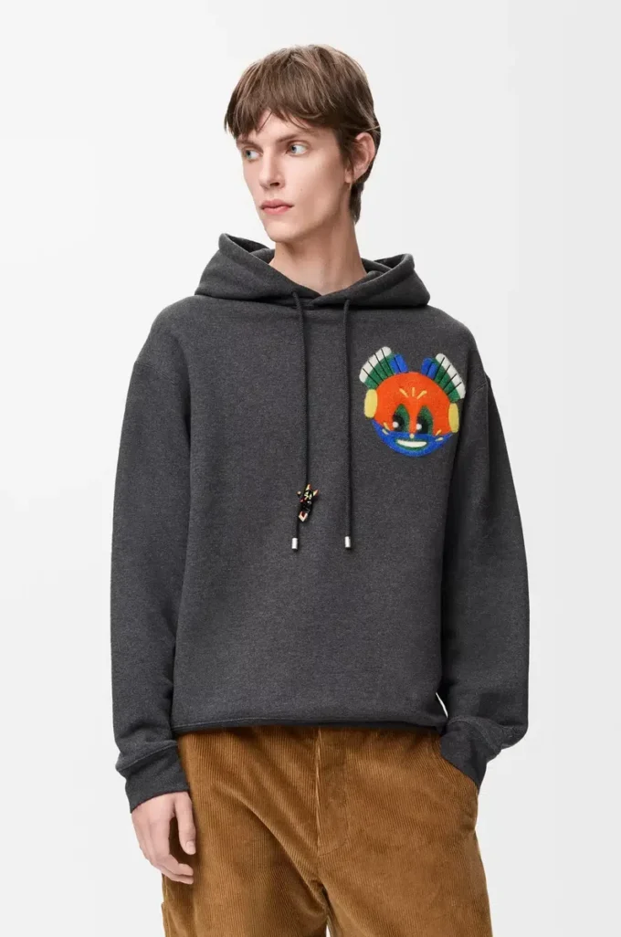 Sudadera con capucha de algodón gris oscuro jaspeado Sudadera con capucha de algodón gris oscuro jaspeado