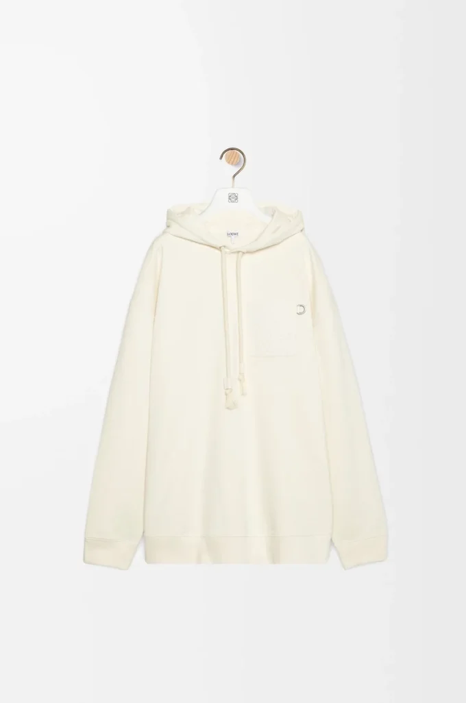 Sudadera con capucha de corte holgado en algodón blanco ceniza Sudadera con capucha de corte holgado en algodón blanco ceniza