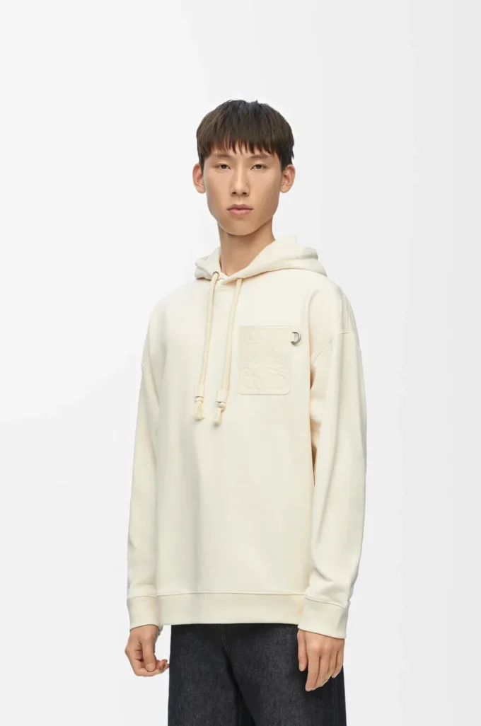Sudadera con capucha de corte holgado en algodón blanco ceniza Sudadera con capucha de corte holgado en algodón blanco ceniza
