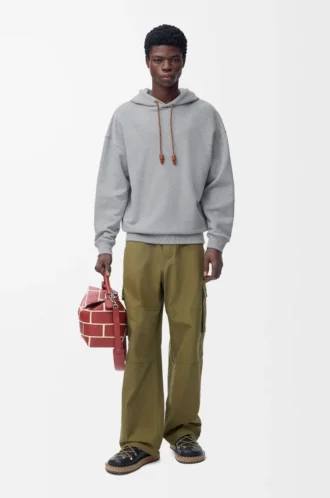 Sudadera con capucha de corte holgado en algodón gris melange Sudadera con capucha de corte holgado en algodón gris melange