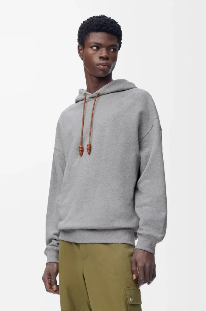 Sudadera con capucha de corte holgado en algodón gris melange Sudadera con capucha de corte holgado en algodón gris melange
