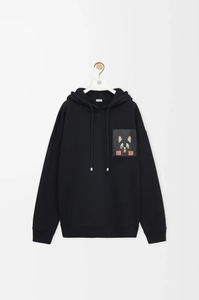Sudadera con capucha de corte holgado en algodón negro Sudadera con capucha de corte holgado en algodón negro