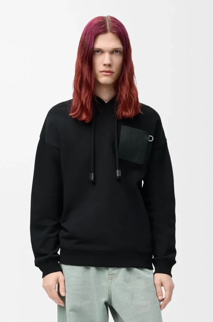Sudadera con capucha de corte holgado en algodón negro Sudadera con capucha de corte holgado en algodón negro