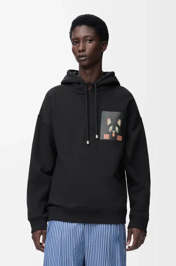 Sudadera con capucha de corte holgado en algodón negro Sudadera con capucha de corte holgado en algodón negro