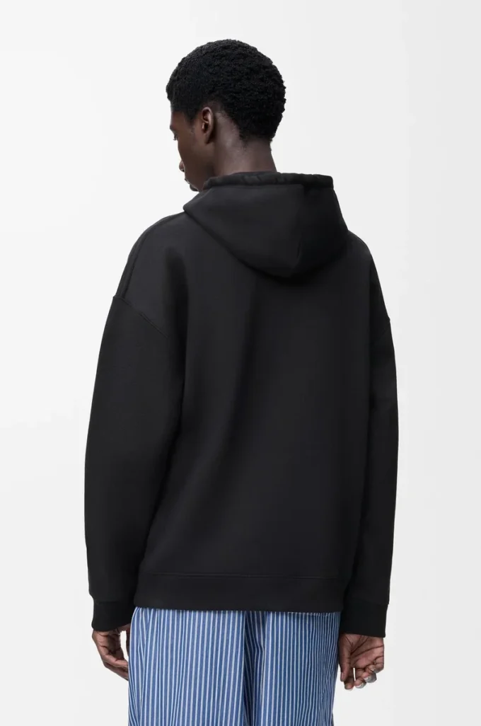 Sudadera con capucha de corte holgado en algodón negro Sudadera con capucha de corte holgado en algodón negro