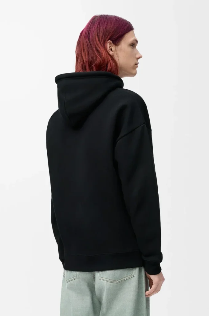 Sudadera con capucha de corte holgado en algodón negro Sudadera con capucha de corte holgado en algodón negro