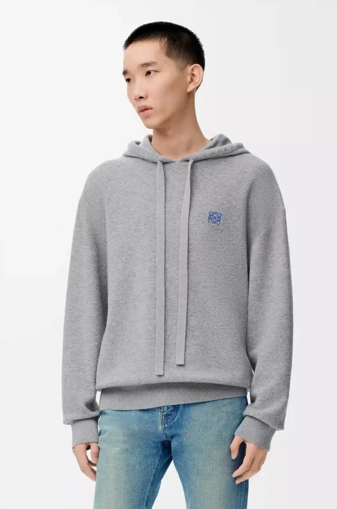 Sudadera con capucha de lana gris jaspeado claro