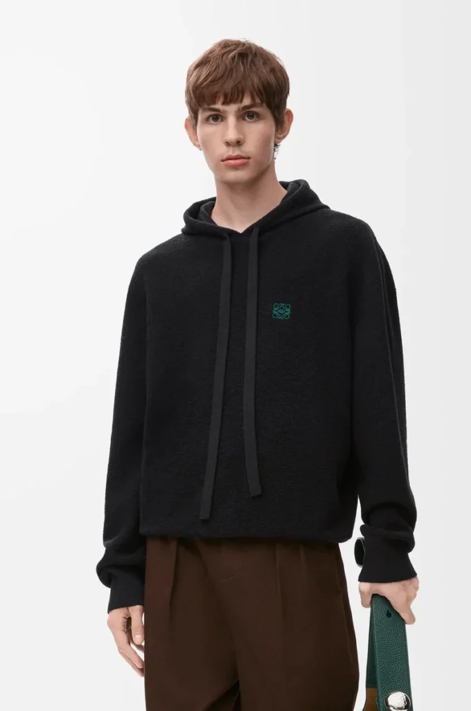 Sudadera con capucha de lana negra Sudadera con capucha de lana negra