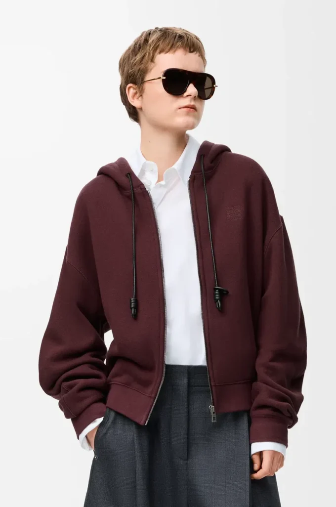 Sudadera con capucha Flamenco de algodón y cachemira. Burdeos oscuro Sudadera con capucha Flamenco de algodón y cachemira. Burdeos oscuro