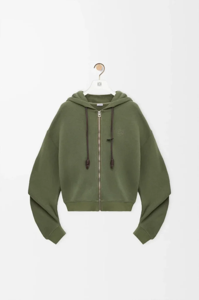 Sudadera con capucha Flamenco de algodón y cachemira Verde caqui Sudadera con capucha Flamenco de algodón y cachemira Verde caqui
